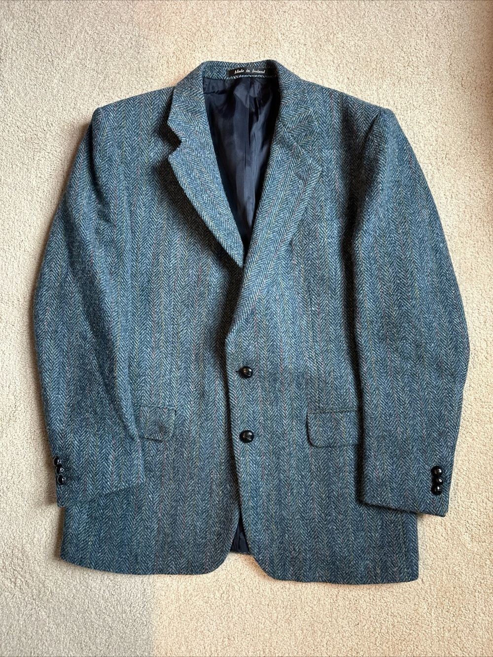 Men's Harris Tweed Blue Herringbone Wool Blazer - Classic Tailored Sport Coat